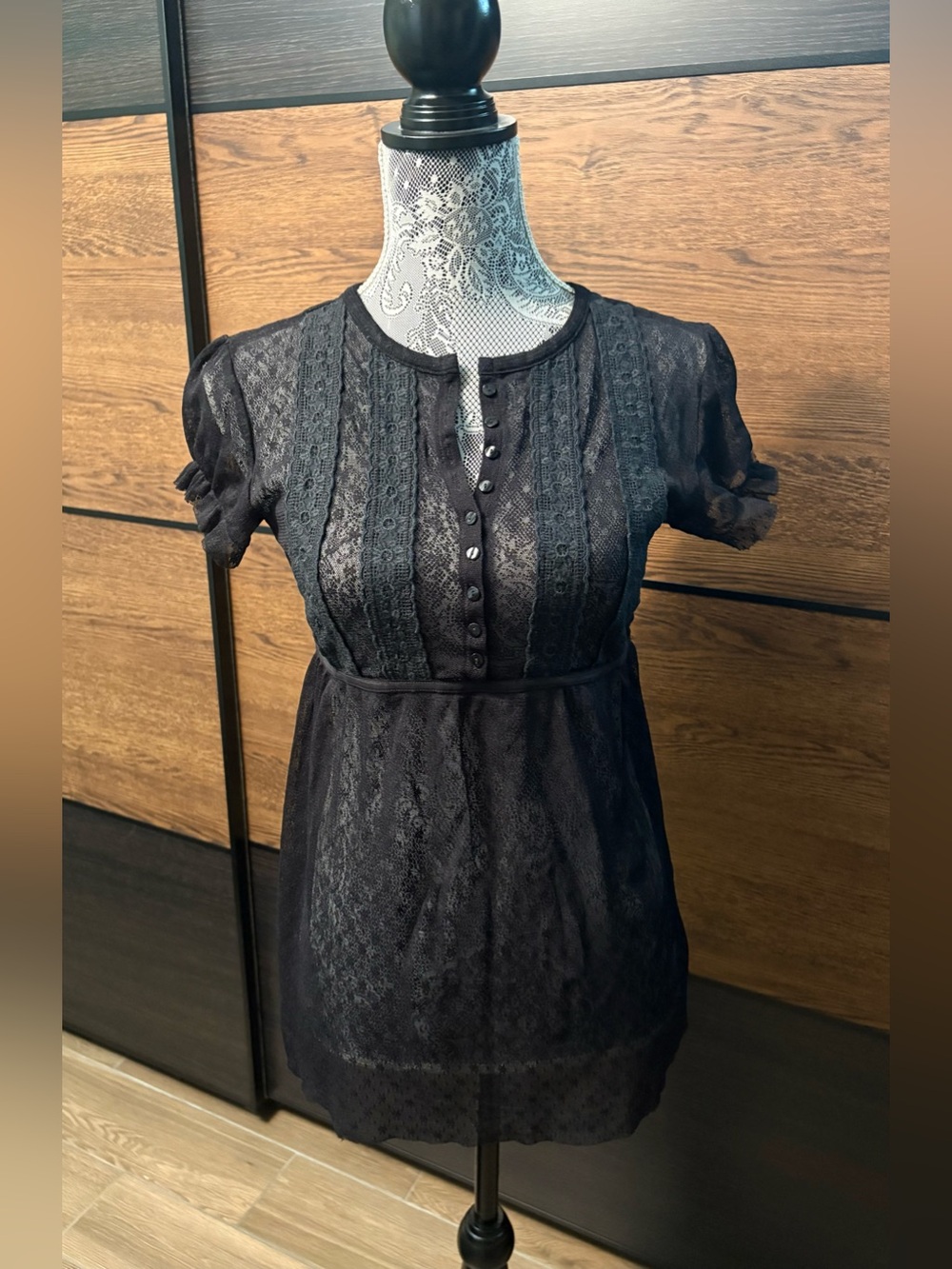 Free People Black Lace Short-Sleeve Top